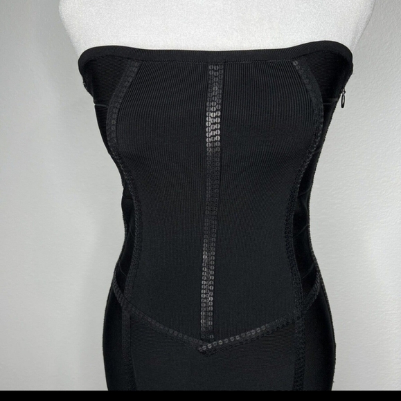 Haute Hippie Black Strapless Sequin Corset Bodycon Bandage Dress Sz S - Picture 3 of 9